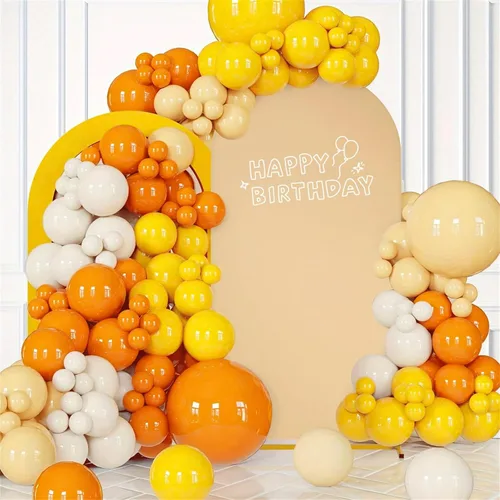 Miniatura 21 de SoarDream Cubierta de telón de fondo de arco de elastano beige ajustada 5 pies, cubierta de arco de boda globo con parte superior redonda, tela