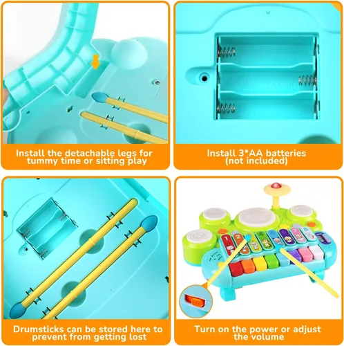 Miniatura 4 de Juguetes Musicales para Bebés 3 en 1 Piano Teclado Xilófono Juego de Tambores para Niñas y Niños de 1 Año Juguetes Edad 2 Años Instrumento Musical