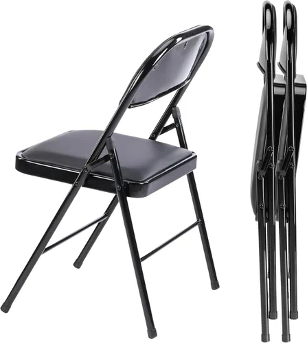 InfiniPower Paquete de 2 sillas plegables con asientos acolchados de cuero y marco de metal duradero, cómodas, plegables, portátiles, interiores y
