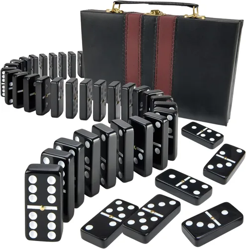 Miniatura 11 de Playbees Juego de Dominó Jumbo Doble Seis – 28 Fichas Clásicas Blancas en Estuche de Cuero Sintético – Divertido Juguete Educativo para Niños