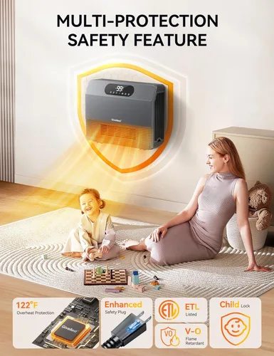 Miniatura 6 de GiveBest - Calentador de pared inteligente, calentador de espacio de 1500W de calentamiento rápido para dormitorio, calentador de espacio eléctrico