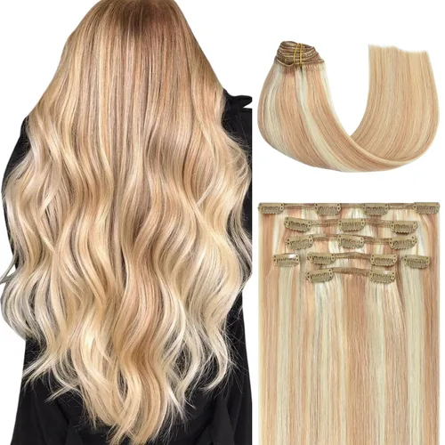 Miniatura 9 de Honsoo Extensiones de cabello humano real de color marrón con pinzas, marrón castaño, 15 pulgadas, 70 g, 7 unidades, cabello lacio sedoso y marrón