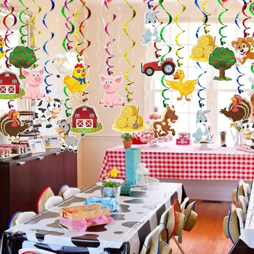 Miniatura 2 de Decoración de remolinos colgantes para fiestas de animales de granja, paquete de 30 pancartas colgantes de remolinos para decoración de animales