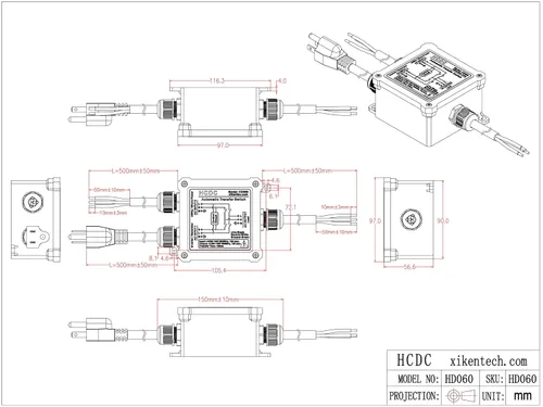 Miniatura 4 de Interruptor de transferencia automática de 15 amperios AC120V, interruptor de transferencia automática ATS (cables centrales + NEMA 5-15P)