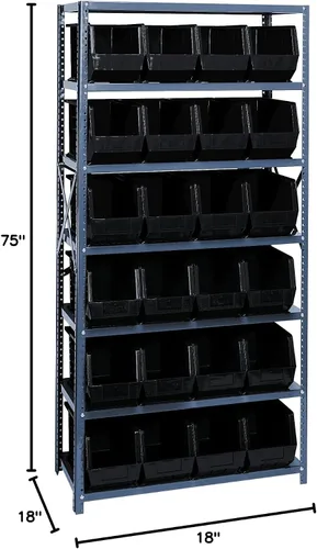 Miniatura 380 de Quantum QSBU-245BK Heavy Duty Shelving Unit with (7) Shelves and (24) QUS245 Black Bins for Garage Warehouse Storage Distribution 400 lb Load