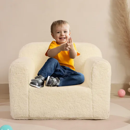 Miniatura 5 de MOMCAYWEX Silla de Sherpa Suave y Acogedora para Niños, Silla de Espuma Acogedora para Niños Pequeños para Niños y Niñas, Crema