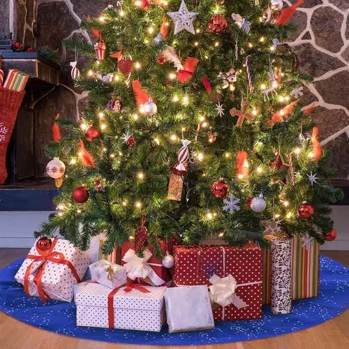 Miniatura 5 de Skylety Falda de árbol de Navidad de 36 pulgadas, con volantes, de tul y lentejuelas, redonda brillante de doble capa, para Navidad, vacaciones, Año