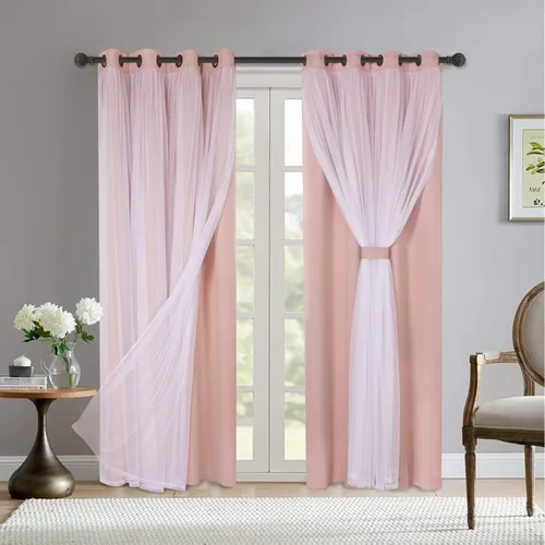 Miniatura 18 de BONZER Cortinas opacas con superposición transparente, mezcla y combina paneles de ventana de doble capa con aislamiento térmico para sala de estar