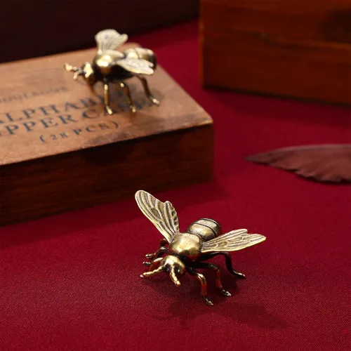 Miniatura 6 de 2 piezas de figuras de abejas doradas de latón, figuras de animales e insectos, estatua de Feng Shui, juguetes, decoración dorada para escritorio