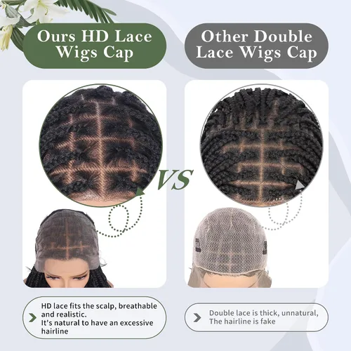 Miniatura 2 de Alebery Pelucas Trenzadas de Caja Bohemias Sin Nudos de Encaje Frontal HD 13X8 para Mujeres Negras Pelucas de Trenzas de Caja Bohemias con Rizos