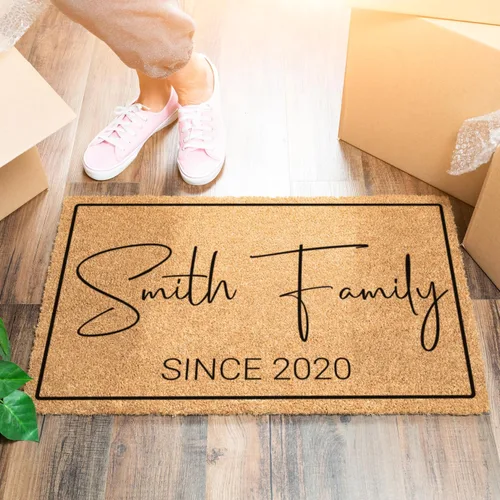 Miniatura 6 de Felpudo personalizado con apellido y 6 diseños, 18 x 30 pulgadas, fibra de coco duradera con respaldo antideslizante, uso en exteriores e interiores