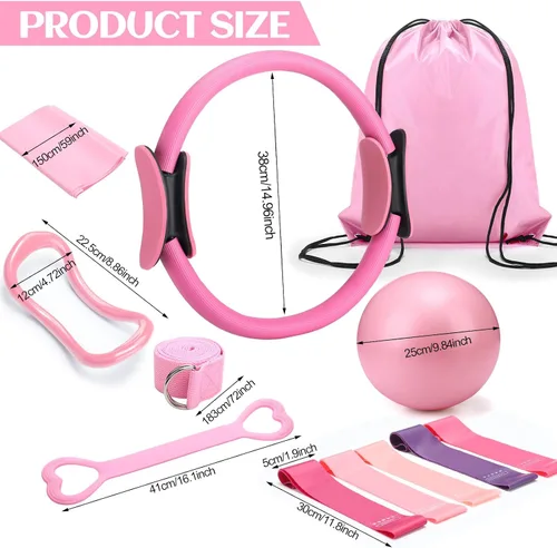 Miniatura 3 de RoundFunny Juego de 18 anillos de pilates esenciales para mujer, anillo de pilates y pelota de resistencia al tobillo, correa de yoga, calcetines