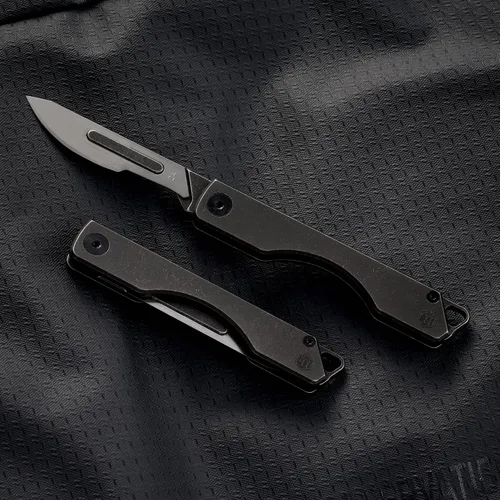 Miniatura 4 de KeyUnity KK01 Cuchillo plegable de titanio, cuchillo de bolsillo EDC con hoja reemplazable #24, para caza al aire libre, campamento, pesca