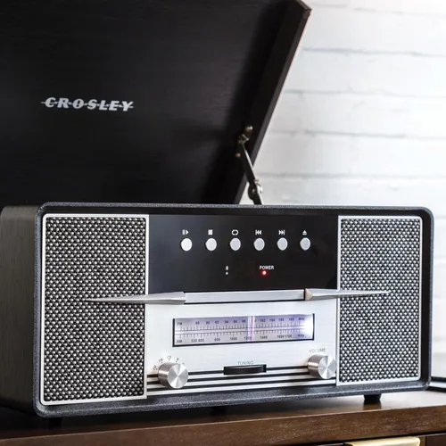 Miniatura 4 de Crosley CR7016A-BK Rhapsody - Tocadiscos de vinilo 7 en 1 con Bluetooth, 3 velocidades, reproductor de CD, radio AM/FM, color negro