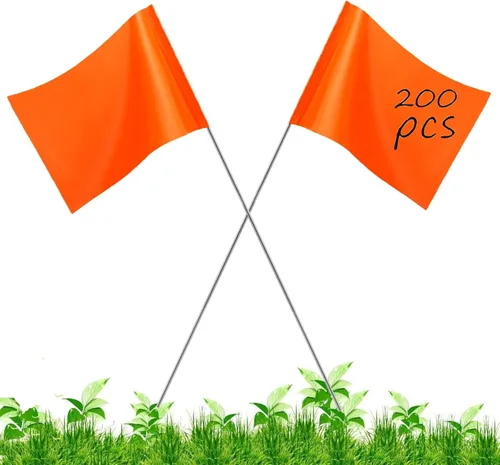 Miniatura 17 de Paquete de 200 banderas blancas para marcado, JIZHGRAD de 15x4x5 pulgadas, banderas marcadoras para uso en patio y césped, delimitación y Blanco