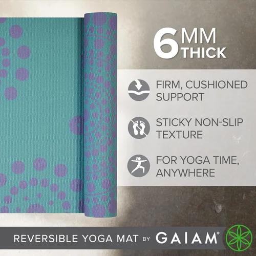 Miniatura 4 de Gaiam tapete de yoga prémium, estampado, extra grueso y antideslizante, de 15/64 pulgadas, para todo tipo de yoga, de pilates y de ejercicios