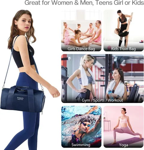 Miniatura 6 de Bolsa compacta de gimnasio deportiva para mujer, bonita bolsa de lona con bolsillo húmedo y compartimento para zapatos, bolsa de entrenamiento