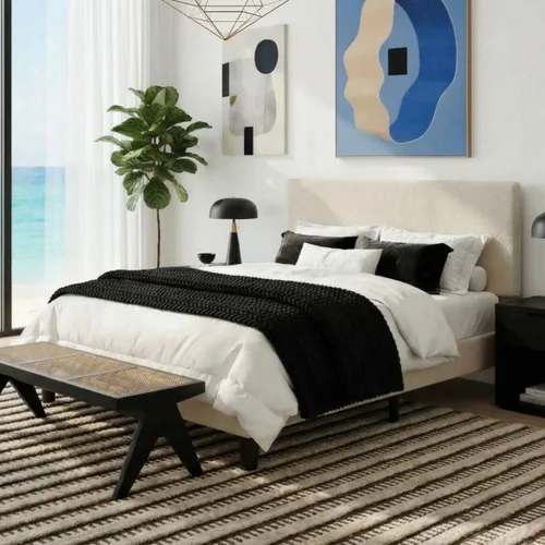 Miniatura 15 de SHA CERLIN - Base de cama con plataforma de tamaño completo con cabecera ajustable y soporte de listones de madera, base de colchón tapizada