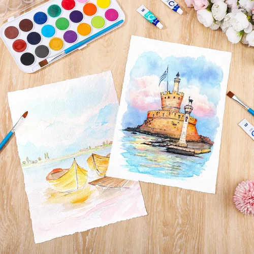 Miniatura 5 de 100 Hojas de Papel Acuarela 8.5 x 11, Papel de 300 g/m² con Borde Deshilachado Papel en Bruto/Texturizado Hecho a Mano para Acuarelas, Invitaciones