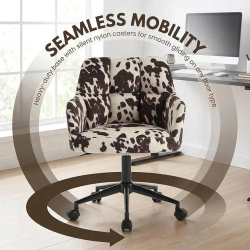 Miniatura 5 de VESCASA Silla de escritorio ajustable para oficina en casa con respaldo cómodo, sillón tapizado giratorio de lino 360 con ruedas para dormitorio