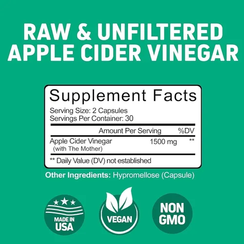 Miniatura 4 de Herbtonics Cápsulas de vinagre de sidra de manzana crudo de 1500 mg con la madre Píldoras ACV sin filtrar para aliviar la hinchazón, la digestión
