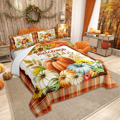 Miniatura 50 de Lindo juego de edredón de murciélago tamaño Queen con diseño de animales de Feliz Halloween, 3 piezas para decoración de habitación de niños
