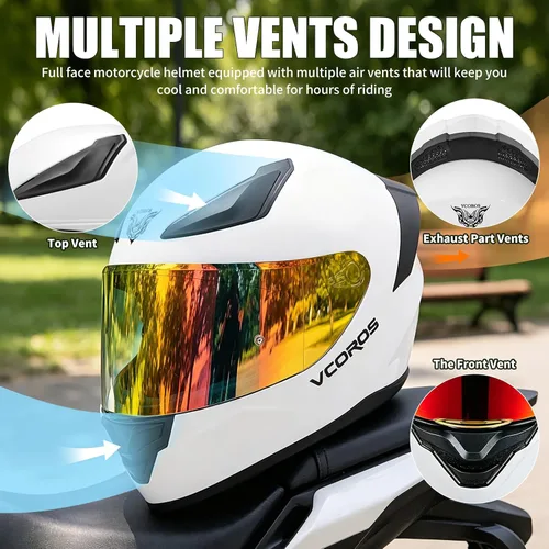 Miniatura 5 de VCOROS Casco integral para motocicleta, unisex, para adultos, aprobado por DOT, WS-609, casco de carreras de moto de calle