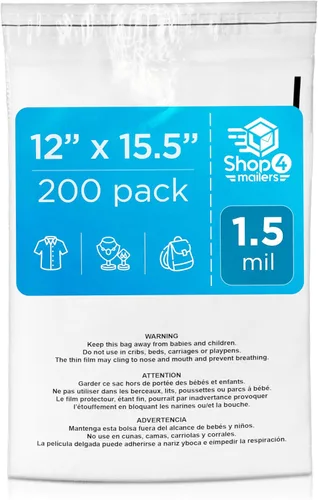 Miniatura 10 de Shop4Mailers Bolsa de polietileno transparente de 6 x 9 con advertencia de asfixia – Adhesivo autosellante, bolsa transparente de 1.5 mil para FBA