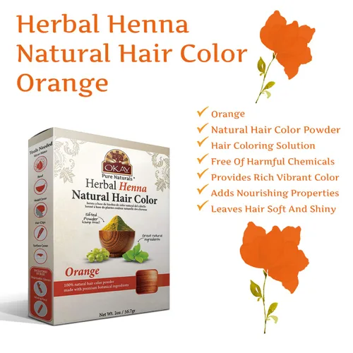 Miniatura 2 de Okay Pure Naturals Tinte para el cabello con henna herbaria naranja, tinte totalmente natural, libre de productos químicos nocivos, pigmento