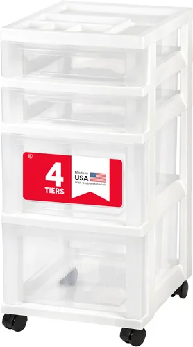 Miniatura 13 de IRIS USA Organizador de almacenamiento de cajones de plástico, 4 cajones, para suministros de arte del aula, baño, dormitorio universitario, Azul