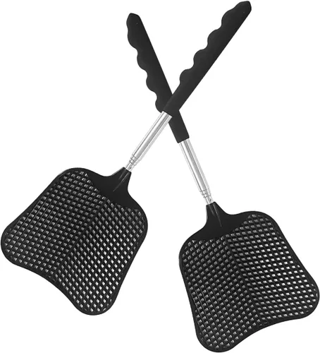 Miniatura 9 de Wapodeai Paquete de 2 matamoscas resistente, matamoscas telescópico, mango de acero inoxidable para matamoscas (azul)