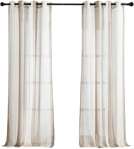Miniatura 13 de NICETOWN Cortinas bohemias de lino transparente para sala de estar, cortinas semitransparentes de granja con patrón de rayas bohemias, cortinas Gris
