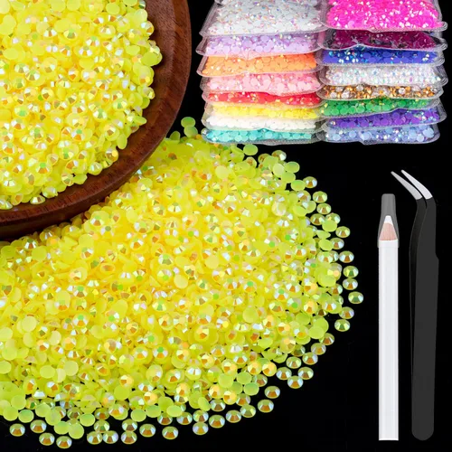Miniatura 77 de 5000 piezas de diamantes de imitación de resina de 0.118 pulgadas a granel, color verde oscuro AB con parte trasera plana, diamantes de imitación