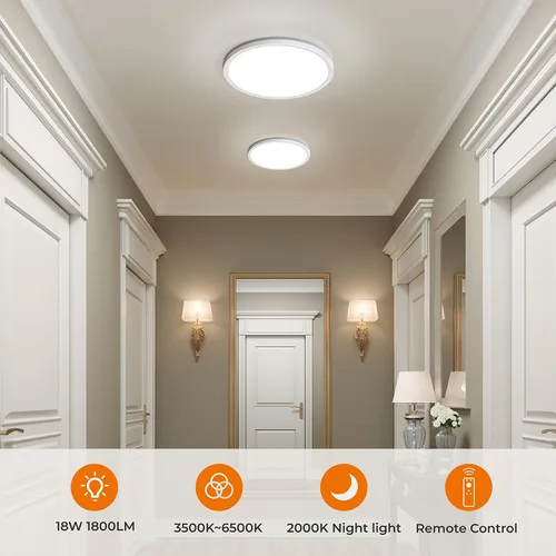Miniatura 4 de Matane Lámpara de techo empotrada con control remoto, luz nocturna de 8.7 pulgadas, 18 W, 3000 K-6500 K, ajustable, luces LED de bajo perfil