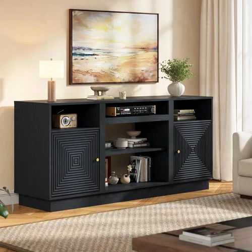 Miniatura 9 de RoyalCraft Soporte de TV negro para televisores de hasta 65 pulgadas, centro de entretenimiento moderno de mediados de siglo con almacenamiento