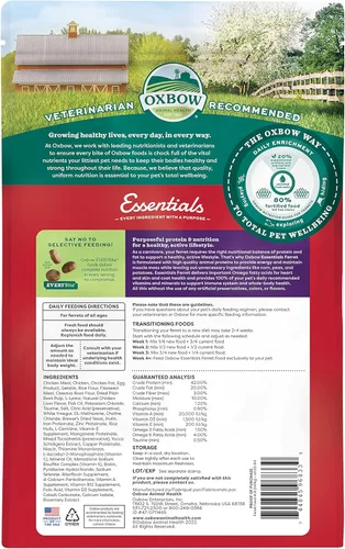 Miniatura 2 de Oxbow Essentials comida para hurones, fórmula rica en vitaminas y minerales para hurones, alto contenido en proteínas y grasas, productos
