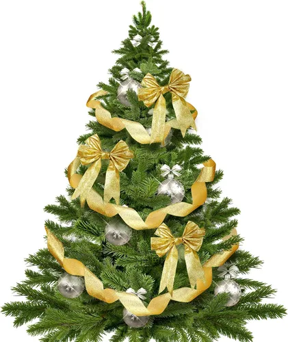 Miniatura 3 de 2 rollos de cinta de Navidad de 20 yardas con purpurina metálica con borde de alambre, cintas decorativas de tela para envolver fiestas, decoración
