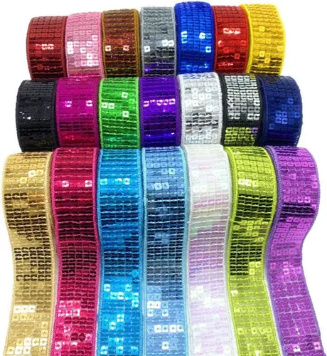 Miniatura 3 de Lauthen.S Ribete de lentejuelas Paillette de 20 yardas, 4 filas de 1 pulgada, cinta de lentejuelas para costura para manualidades, ropa, vestido