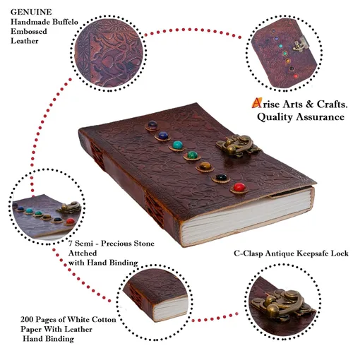 Miniatura 6 de Libro de sombras de cuero vintage, cuaderno sobrenatural con siete piedras de gemas de chakras, cristales curativos, el mejor regalo para hombres