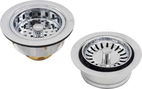 Miniatura 12 de Westbrass CO2165S-12 Combo PACK 3-1/2 pulgadas estilo poste grande cesta fregadero cocina colador y desagüe de eliminación de residuos con colador