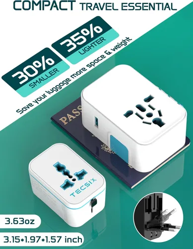 Miniatura 4 de Adaptador de viaje universal en todo el mundo, adaptador de enchufe de viaje europeo TECSIX con 2 USB C, 2 USB A y múltiples salidas de CA, Negro