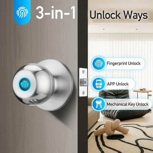 Miniatura 3 de Cerradura de puerta de huellas dactilares, perilla de puerta inteligente con cerradura, cerradura de puerta biométrica con control de aplicación