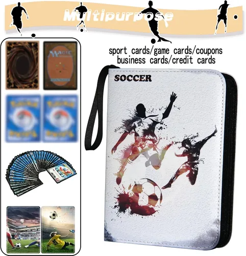 Miniatura 6 de Carpeta de tarjetas de fútbol, carpeta de tarjetas de la Copa del Mundo, 4 bolsillos con 50 fundas extraíbles, se adapta a 400 tarjetas deportivas