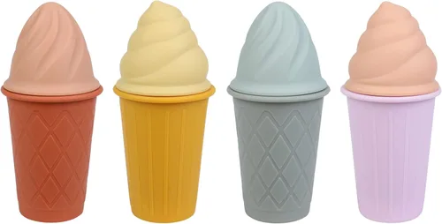 BLUE GINKGO Juguetes de arena de helado - Juego de 4 juguetes de silicona para la playa | Fácil de limpiar, apto para viajes | Juguetes de arena,