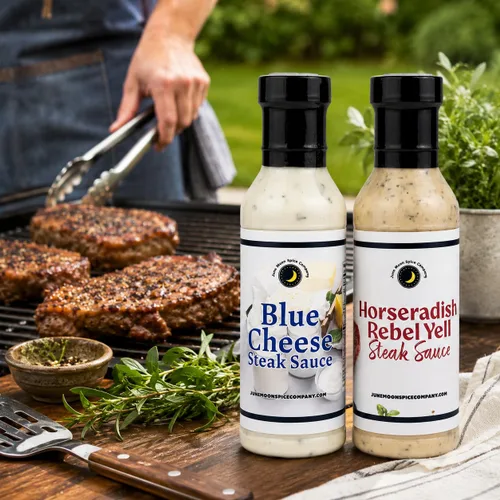 Miniatura 6 de Premium Paquete variado de salsa de bistec 24.0 onzas líquidas Fabricado en pequeños lotes por June Moon Spice Company