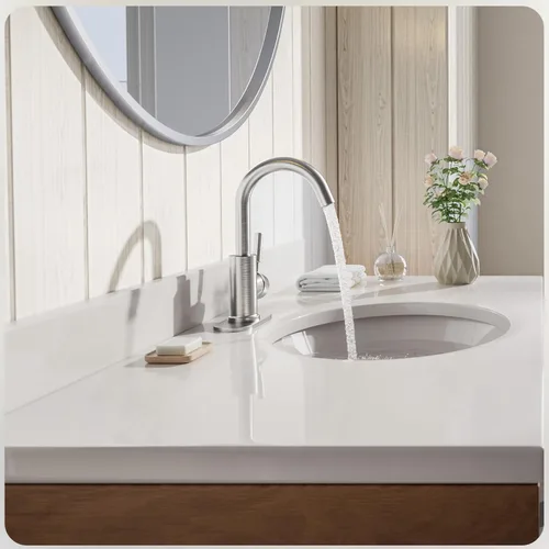 Miniatura 8 de Phiestina WE08E-BN - Grifo de lavabo de baño de una sola manija con placa de cubierta de 4 pulgadas y drenaje de metal, apto para instalación de 1
