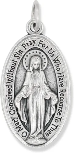 Miniatura 3 de Caritas et Fides Paquete de 5 medallas milagrosas ovaladas grandes en inglés (1.125 pulgadas, plata oxidada) – Hecho en Italia, colgante de María