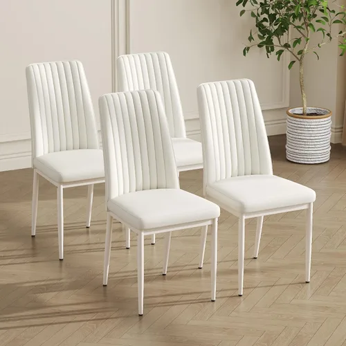 Miniatura 20 de Sillas de Metal Negro, Juego de 4 Sillas de Comedor Modernas con Cuero Sintético PU y Patas Cromadas de Alto Respaldo para Comedor, Cocina, Sala