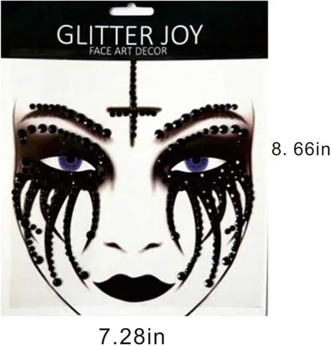 Miniatura 8 de Saturey Juego de accesorios para disfraz de monja de Halloween, con diamantes de imitación temporales, tatuaje facial temporal para Halloween