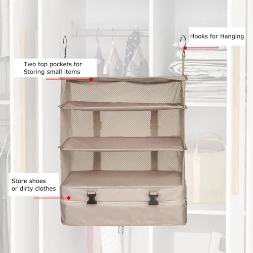 Miniatura 22 de TABITORA - Estantería portátil y plegable de gran capacidad con ganchos para colgar, ideal como almacenamiento para viajes